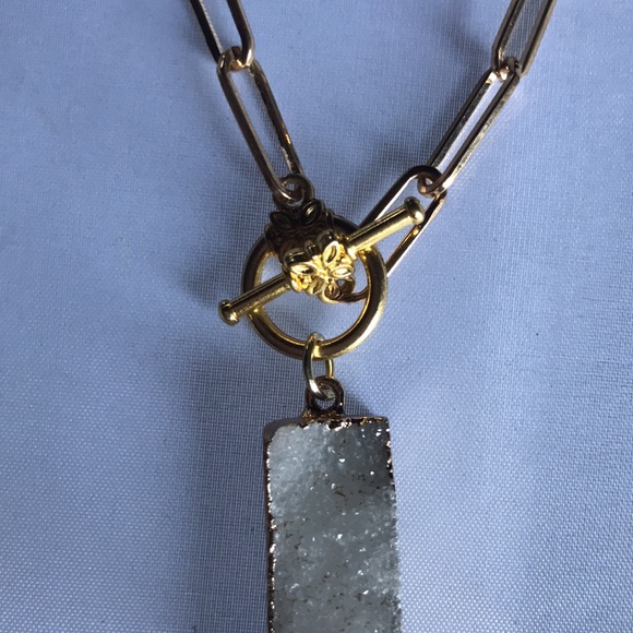 New! Quartz Druzy Stone Pendant Necklace - Picture 6 of 16